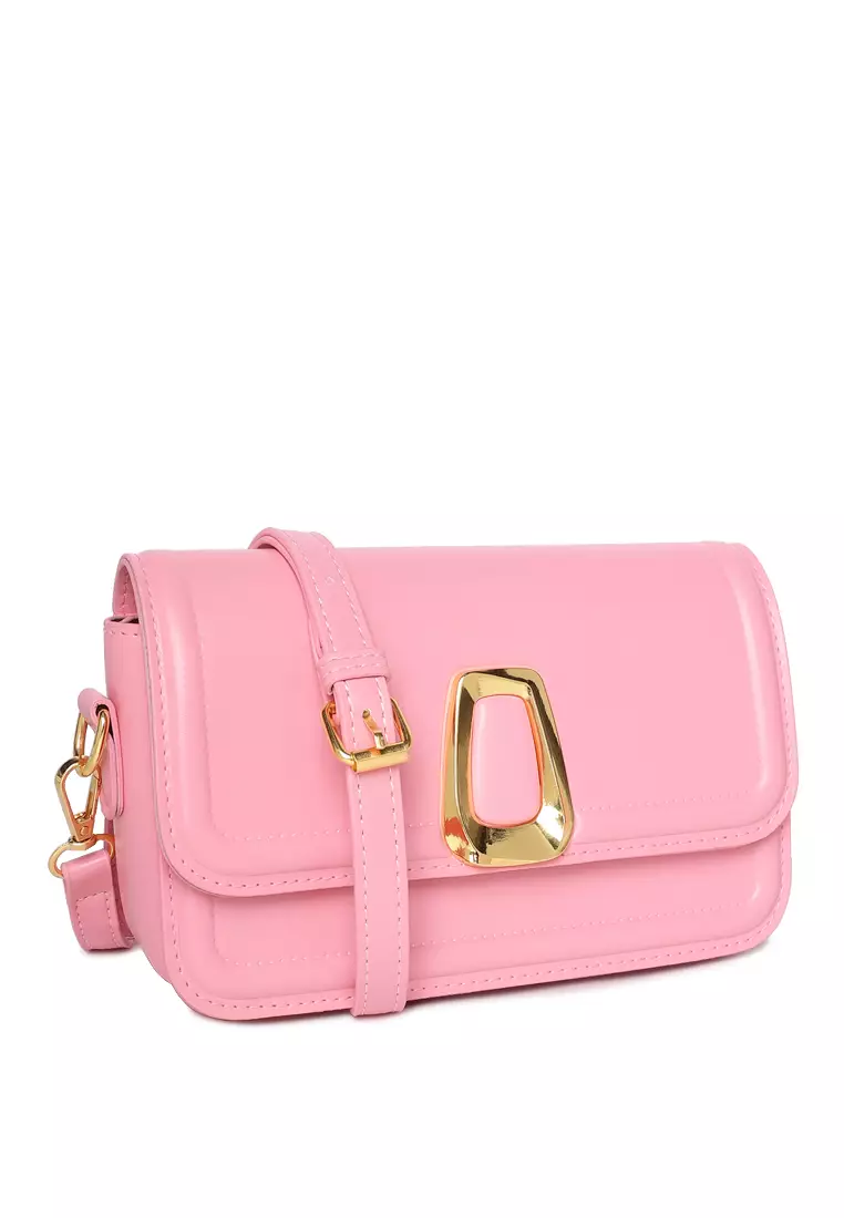 Classic Gold Buckle Flap Bag in Pink