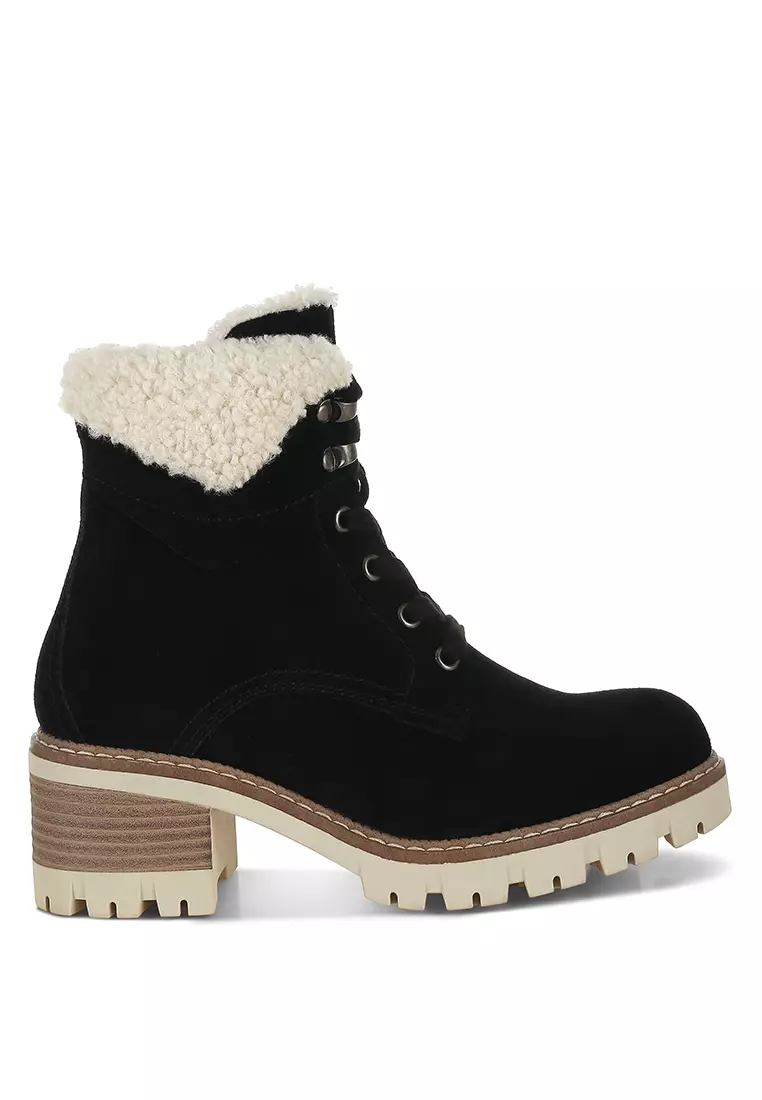 Discount on Rag & CO.  shoes - SKU: Fur Collar Chunky Ankle Boots in Black