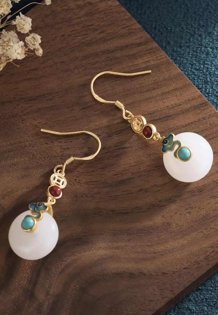 Vintage Imitation White Jade Earrings (PHKJEA20091)