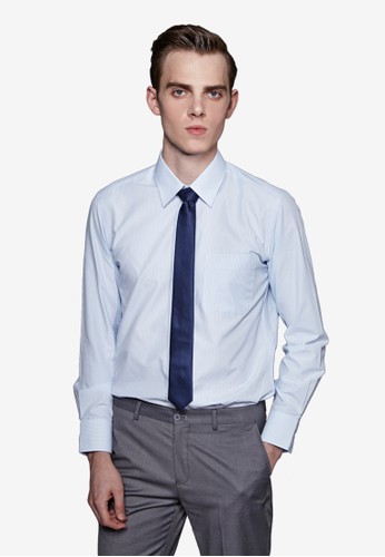 紳士品味。立體版型。條紋精紡商務襯衫-MIT-11002-粉藍條, 服飾, 商esprit官網務襯衫