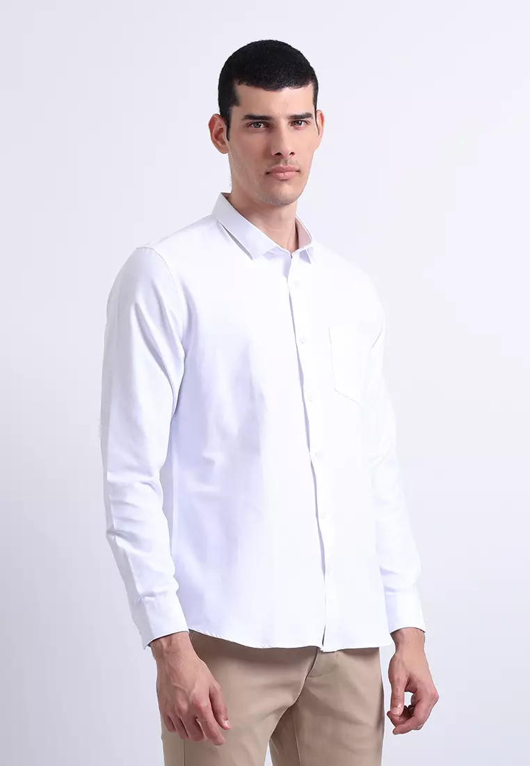 Manzone Kemeja Lengan Panjang Pria Slim Fit Foxy - White