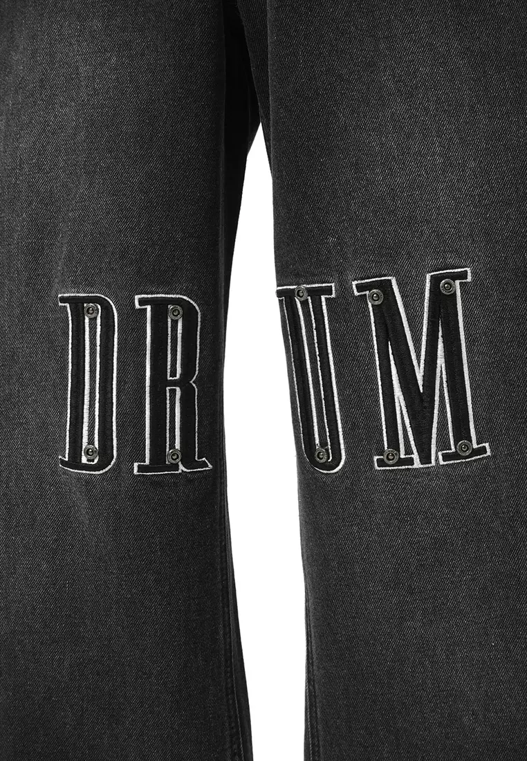 DRUM Select Studded Embroidery Baggy Jeans- Black