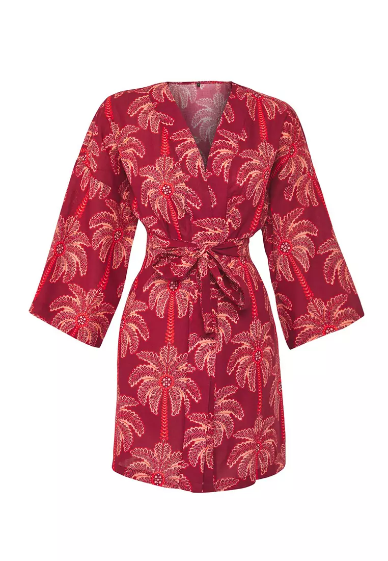 Palm Pattern Woven Midi 100% Cotton Beach Kimono&Kaftan Tbess25Km00029