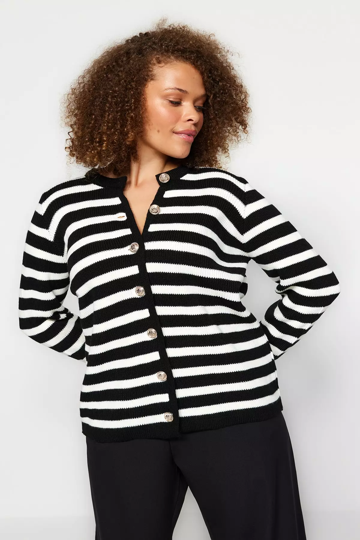 Plus Size Striped Knitted Cardigan