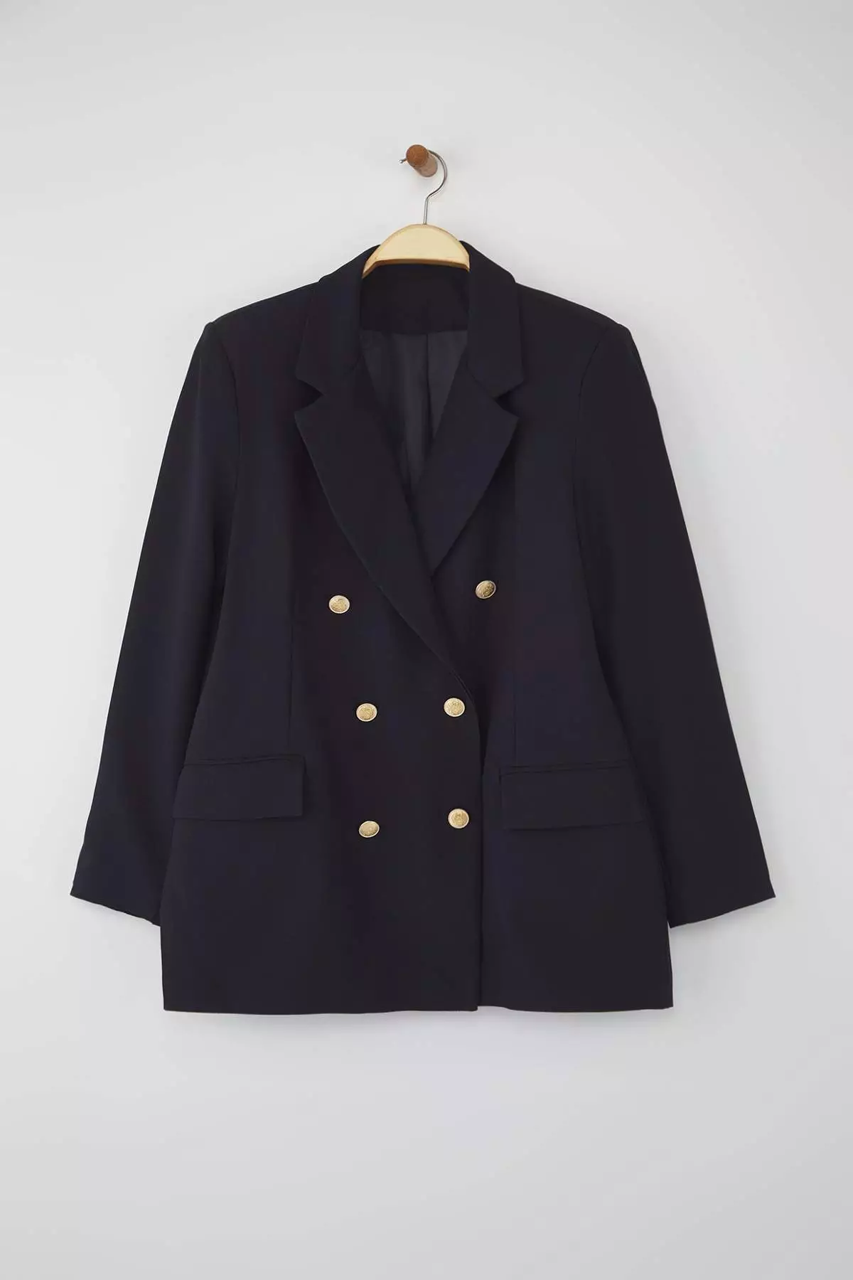 Navy Blue Lined Double Breasted Woven Blazer Jacket Tbbaw26Ag00011