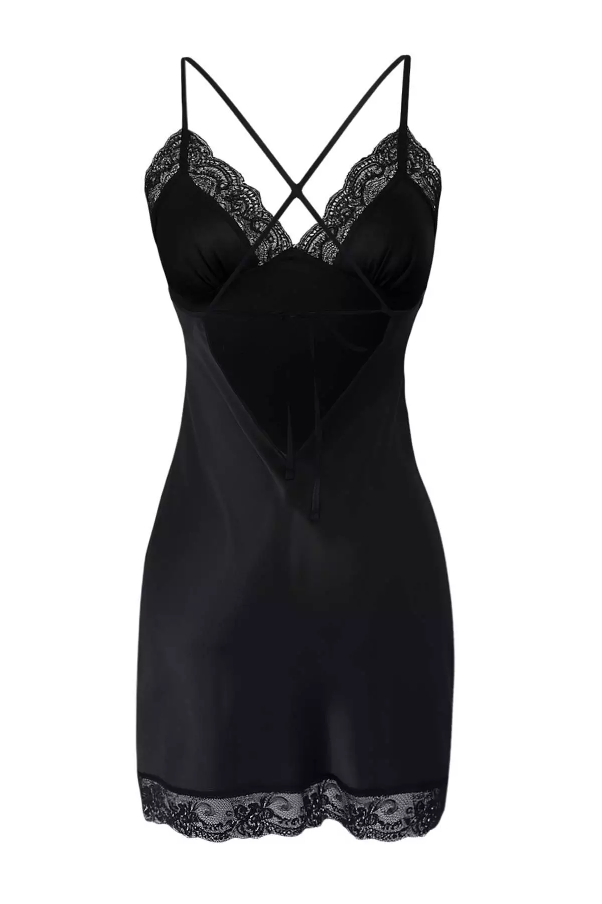 Buy Trendyol Black Lace And Slit Detail Strap Satin Nightgown 2025