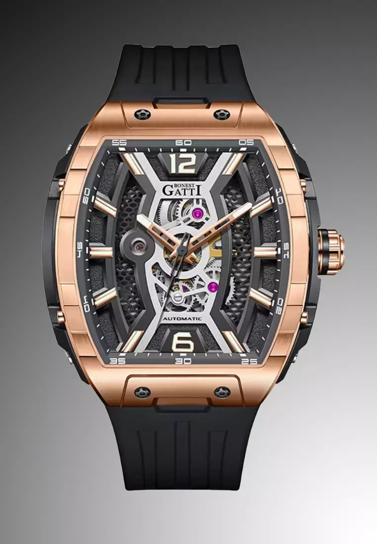 自動中性不鏽鋼手錶，橡膠錶帶