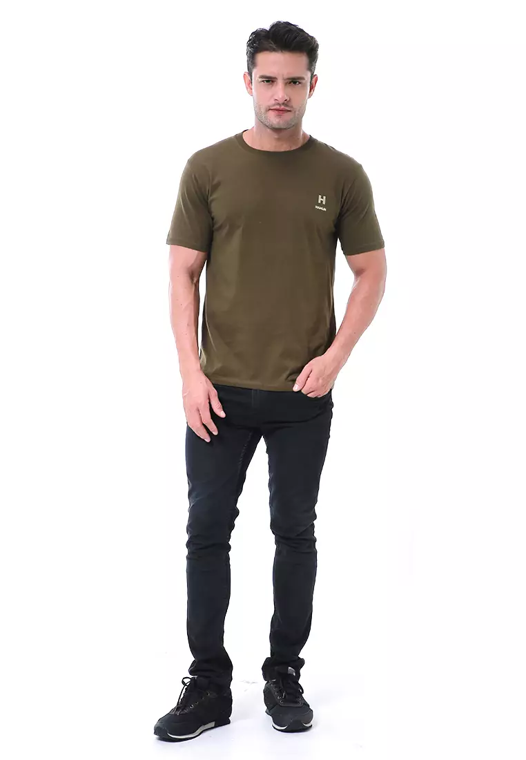 Aisley Atasan Pria Kaos Polos Lengan Pendek Casual T-Shirt Desain Simple Material Cotton ORIGINAL - Army Green