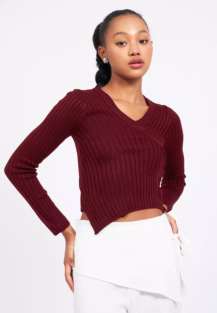 Long Sleeve Wrap Knit Top