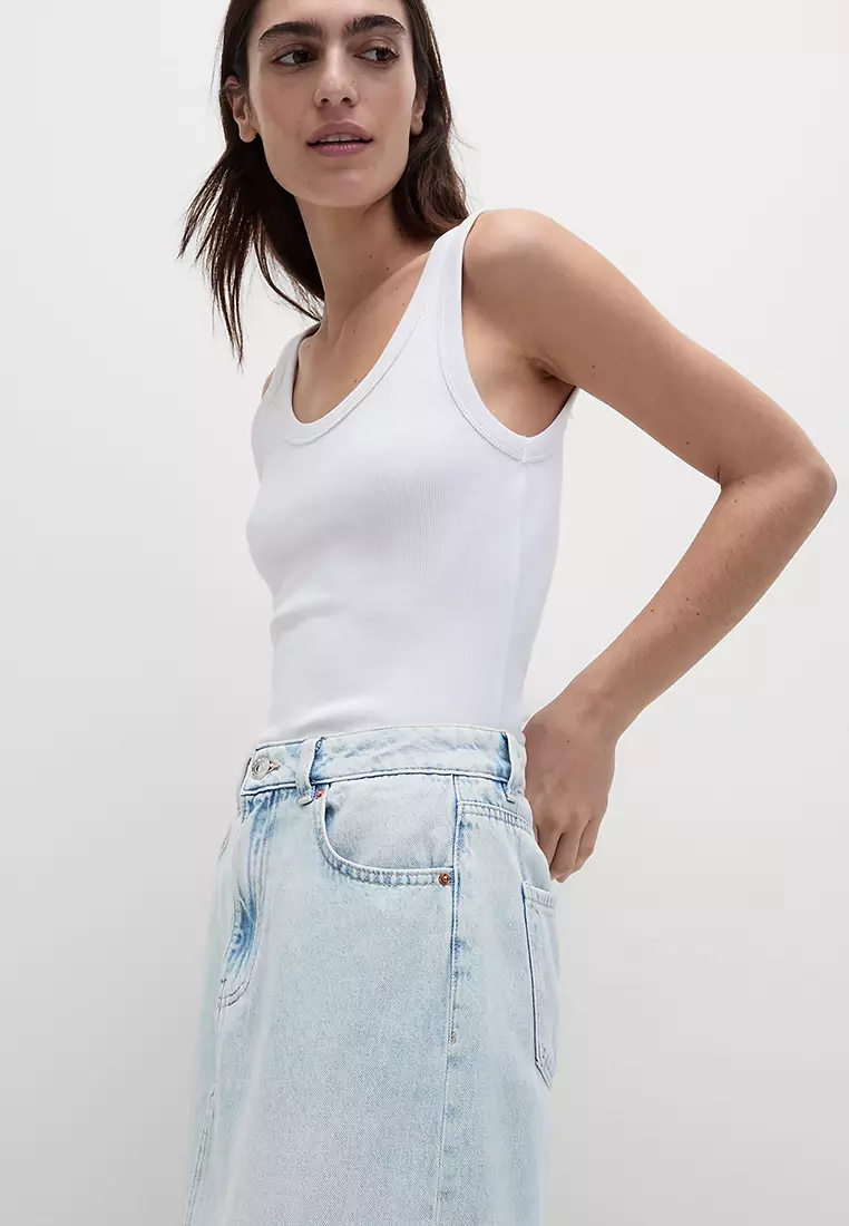 Denim Split Front Maxi Skirt