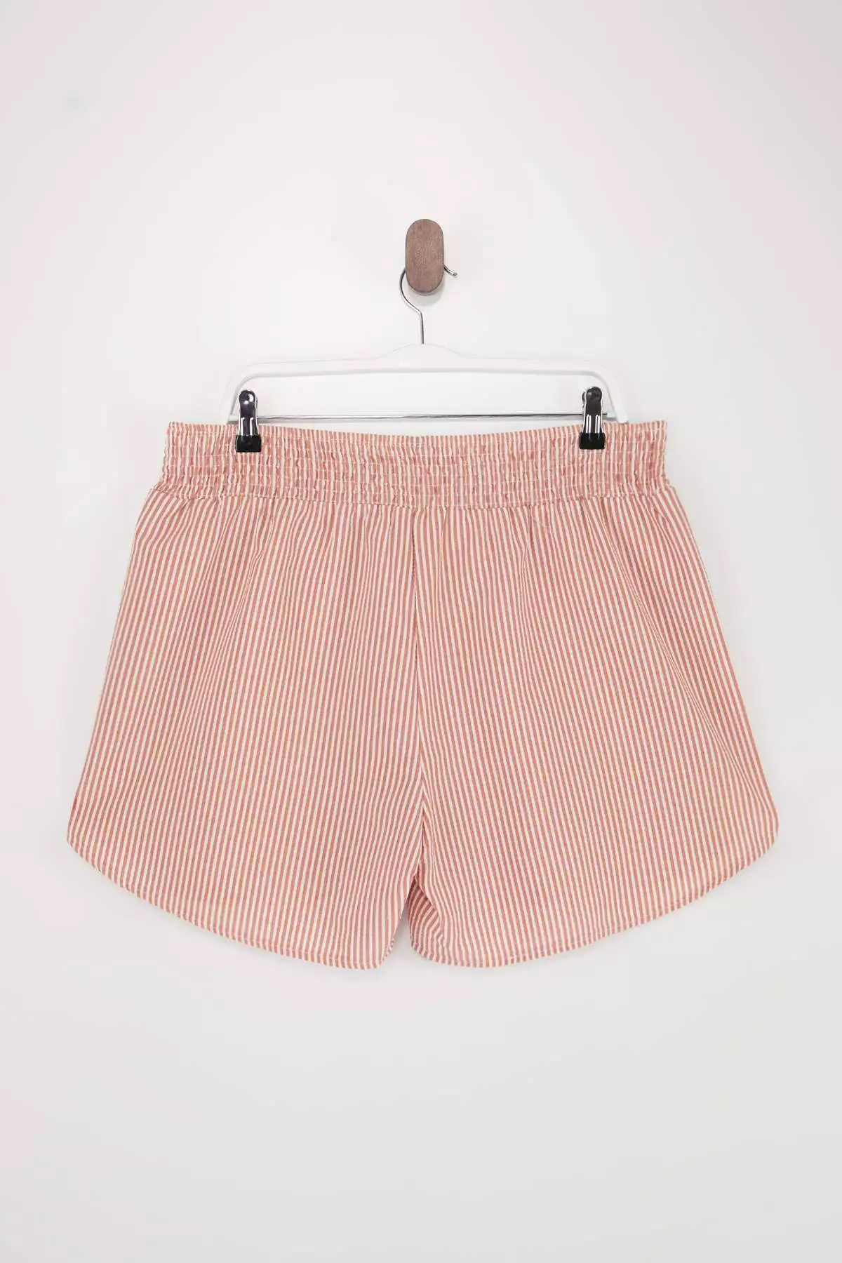 Beachwear Salmon Striped Seersucker Textured Fabric Plus Size Beach Shorts Tbbss26Ap00007