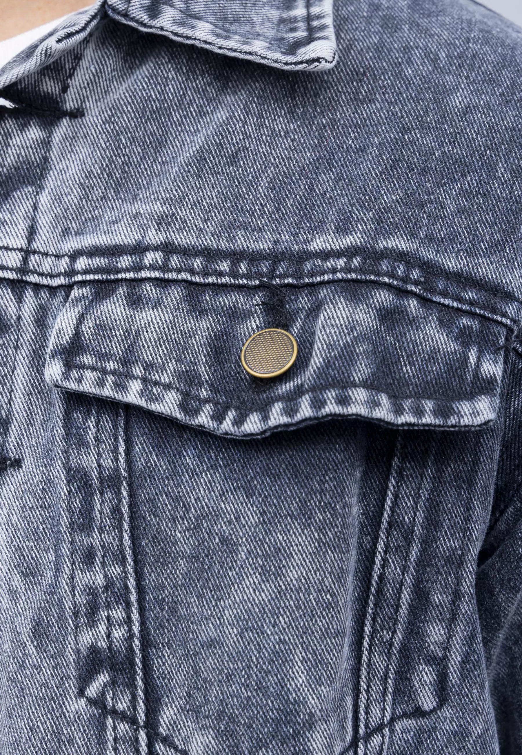 Houseofcuff Jaket Jeans Pria Polos Tebal Denim Abu Muda Pudar Unisex