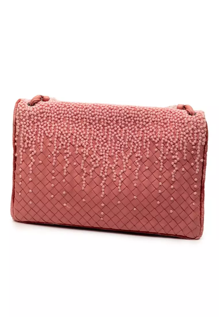 Pre-Loved Bottega Veneta Nappa Intrecciato Embroidered Fold Over Crossbody