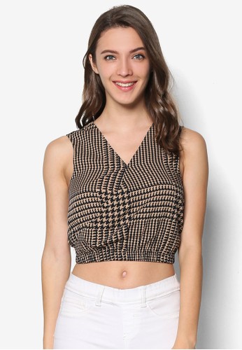 Crozalora 包包評價ss Front Houndstooth Crop Top, 服飾, 上衣