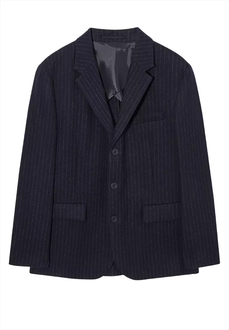 Pinstriped Wool Blazer - Regular