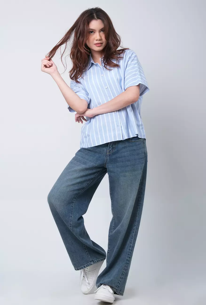 Kemeja Wanita Kyra Blue White