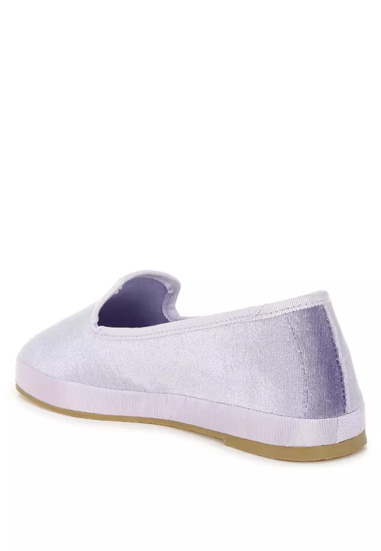 Velvet Round Toe Slip-On Sneakers in Lilac