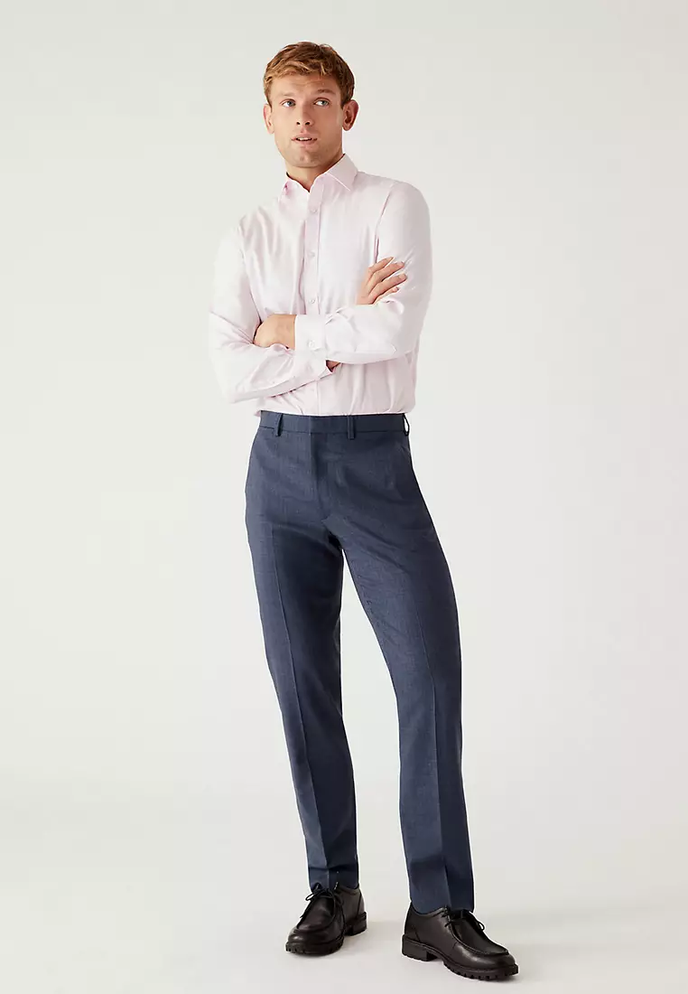Regular Fit Wool Blend Flat Front Trousers