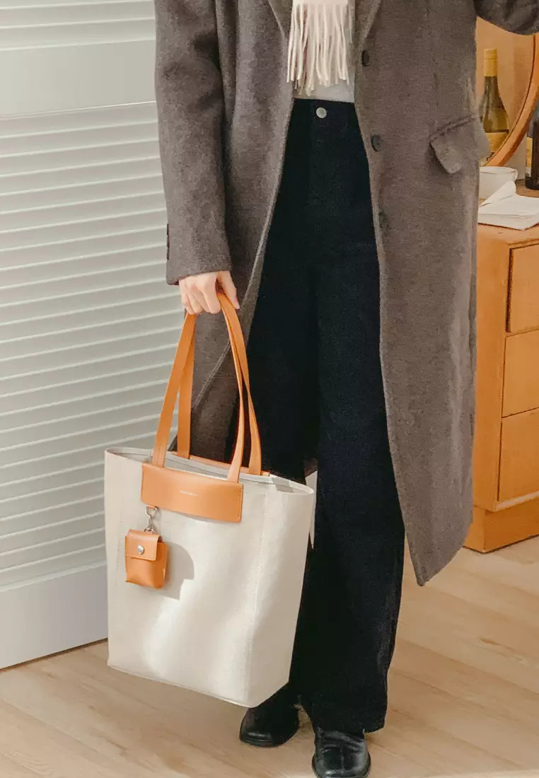 WHEAT Canvas Vegan Leather Crossbody Bag Camel