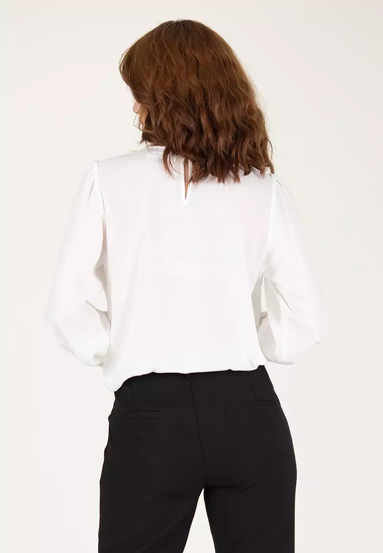 雪纺圆领长袖上衣