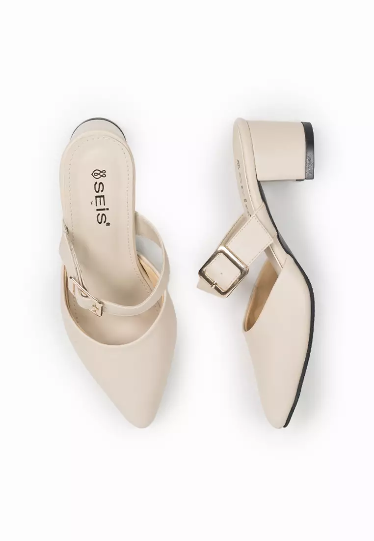 SEIS Cloe Mules Wanita Heels 5 cm - CREAM