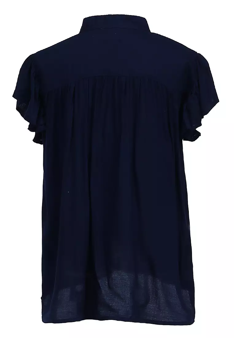 Octavia Blouse Curly Anak Perempuan Motif Polos Atasan  Lengan Pendek Material Cotton ORIGINAL - Navy