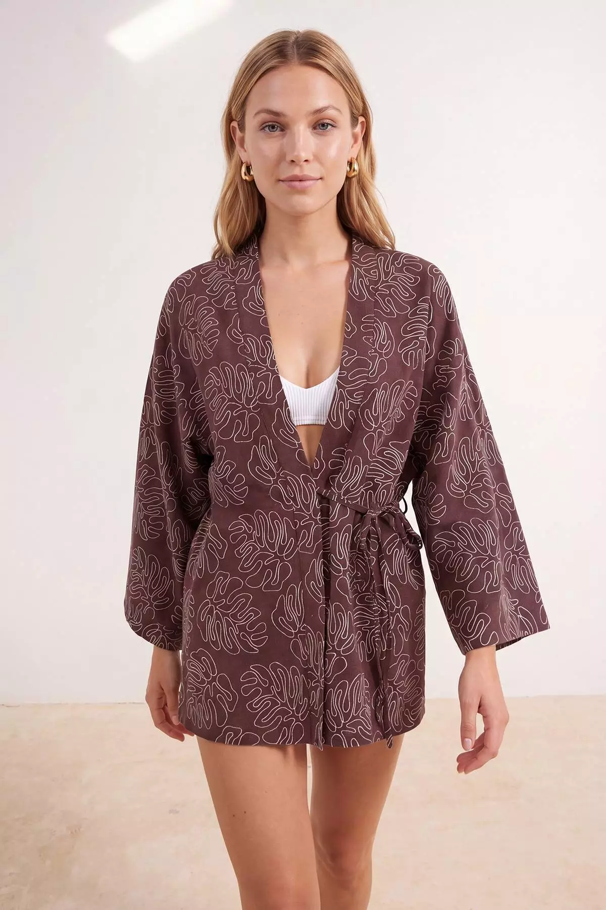 Brown Woven Beach Mini Kimono&Kaftan Tbess25Km3