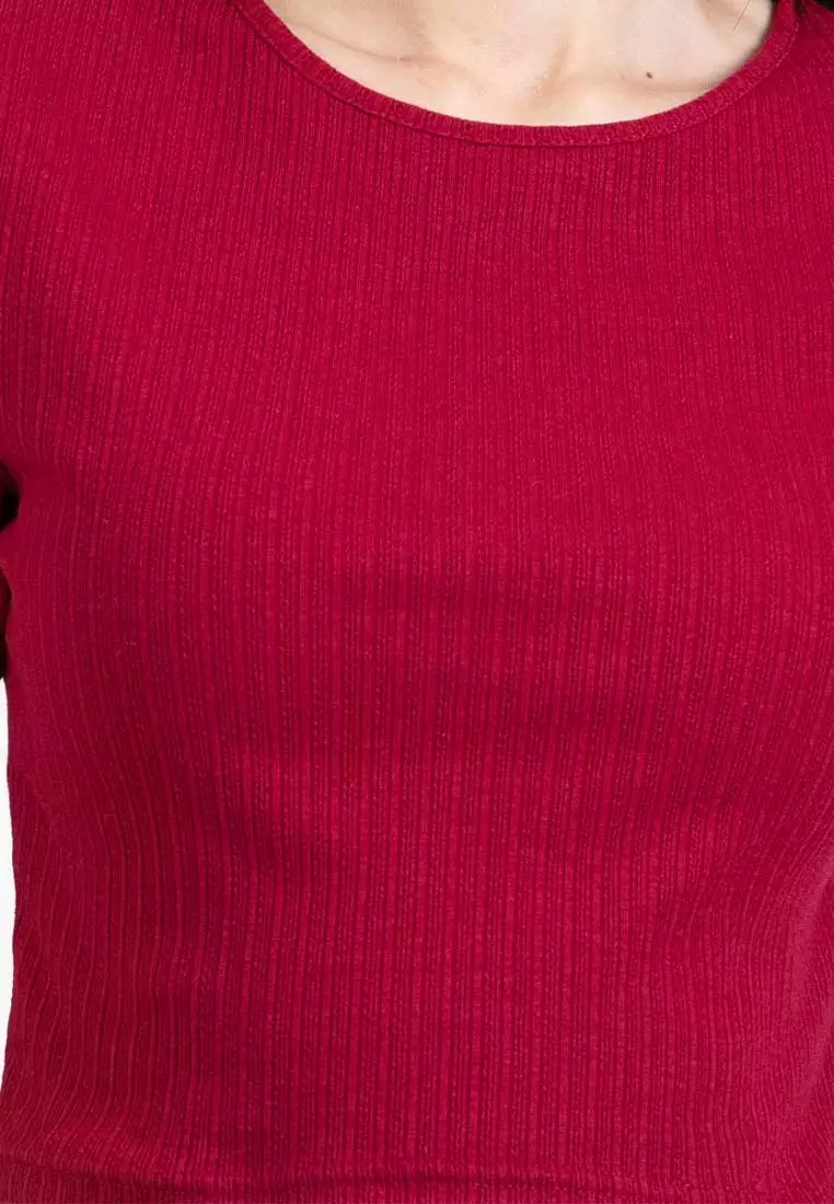 Forest Ladies Casual Knit Crop Top Women Crop T-Shirt - 822357-56Maroon