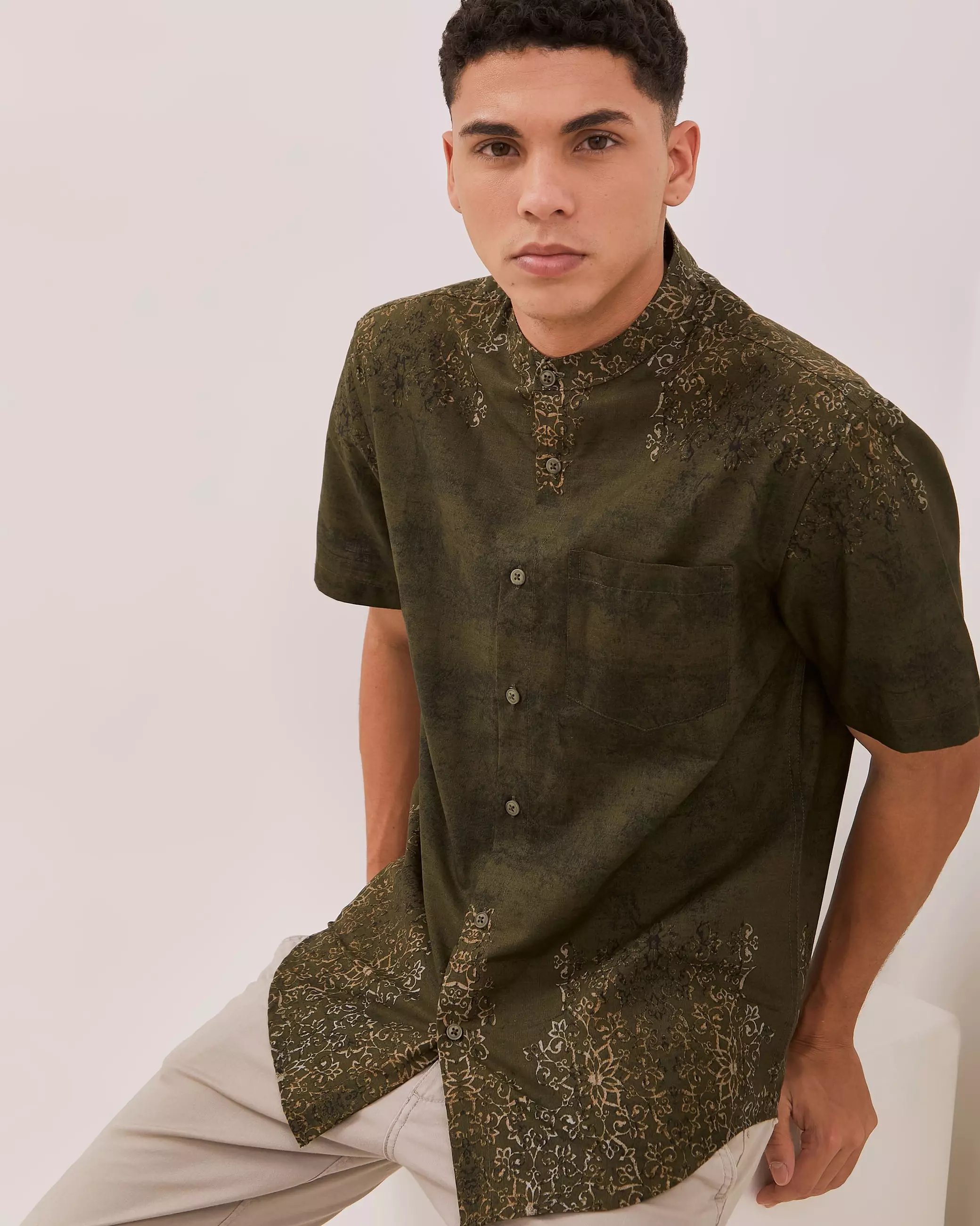 AMK Kemeja Koko Pria Lengan Pendek KK Darreh Ss Series Warna Olive