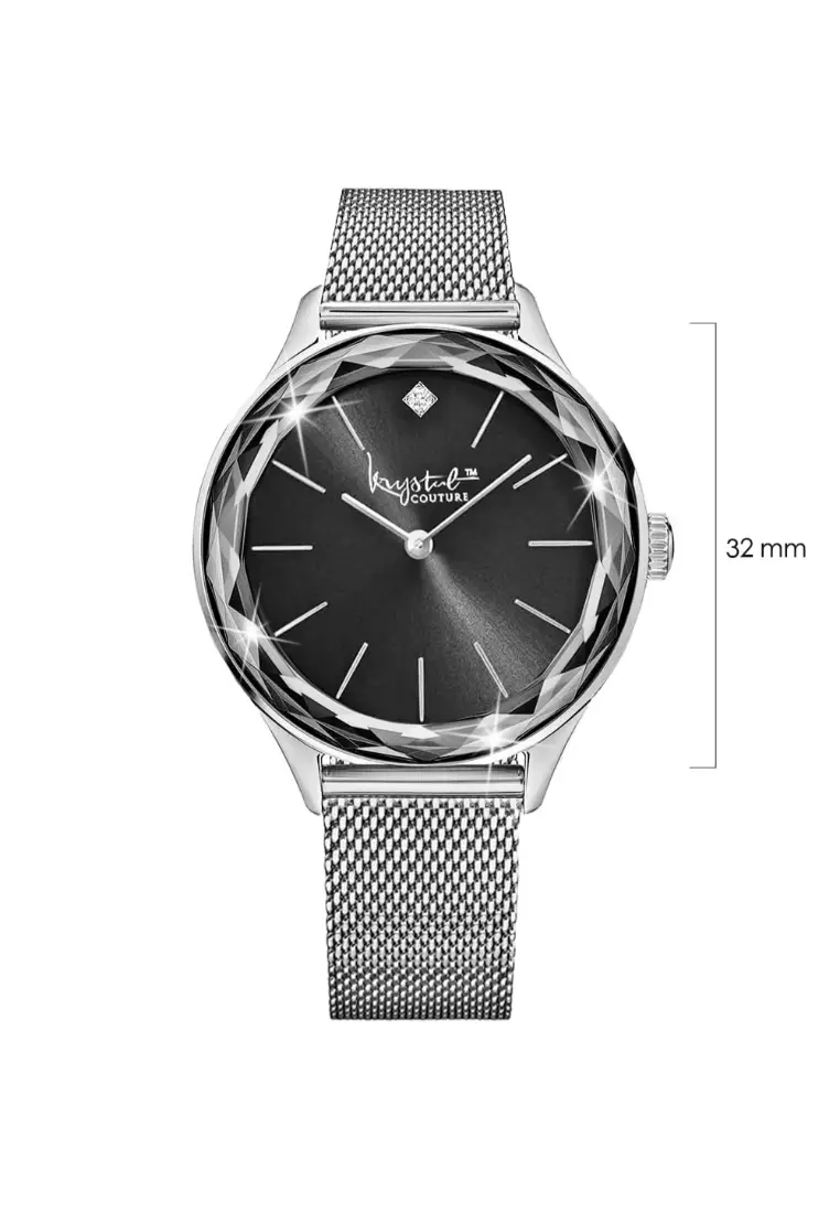 Geometric Mineral Glass Feat SWAROVSKI®Crystal Watch Silver Black