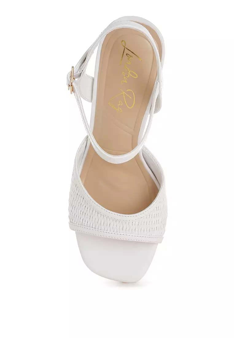 Raffia Square Toe Stiletto Heels In White