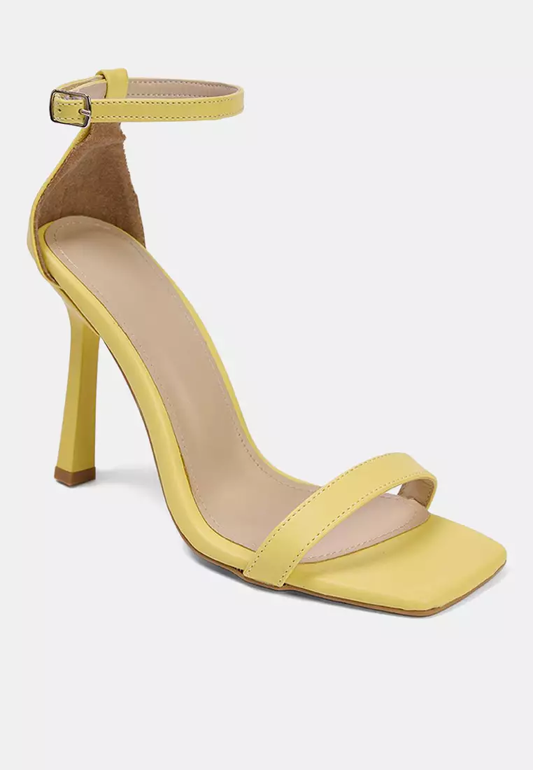 Yellow Ankle Strap Women's Thin Heeled Shoes Takss25To00097