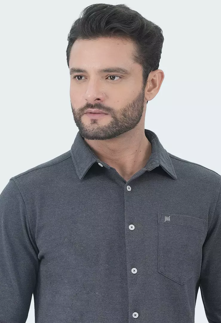 Johnwin - Kemeja Formal Pria - Model Basic - Katun Knitting - Lengan Panjang - Slim Fit - Milan Collection