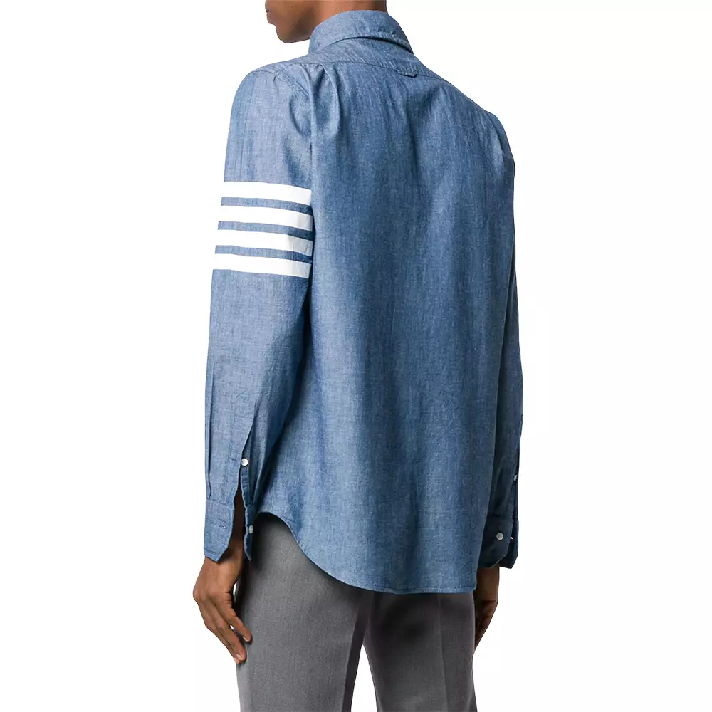 Chambray Printed 4-Bar Nametag Straight Fit Shirt Blue Denim