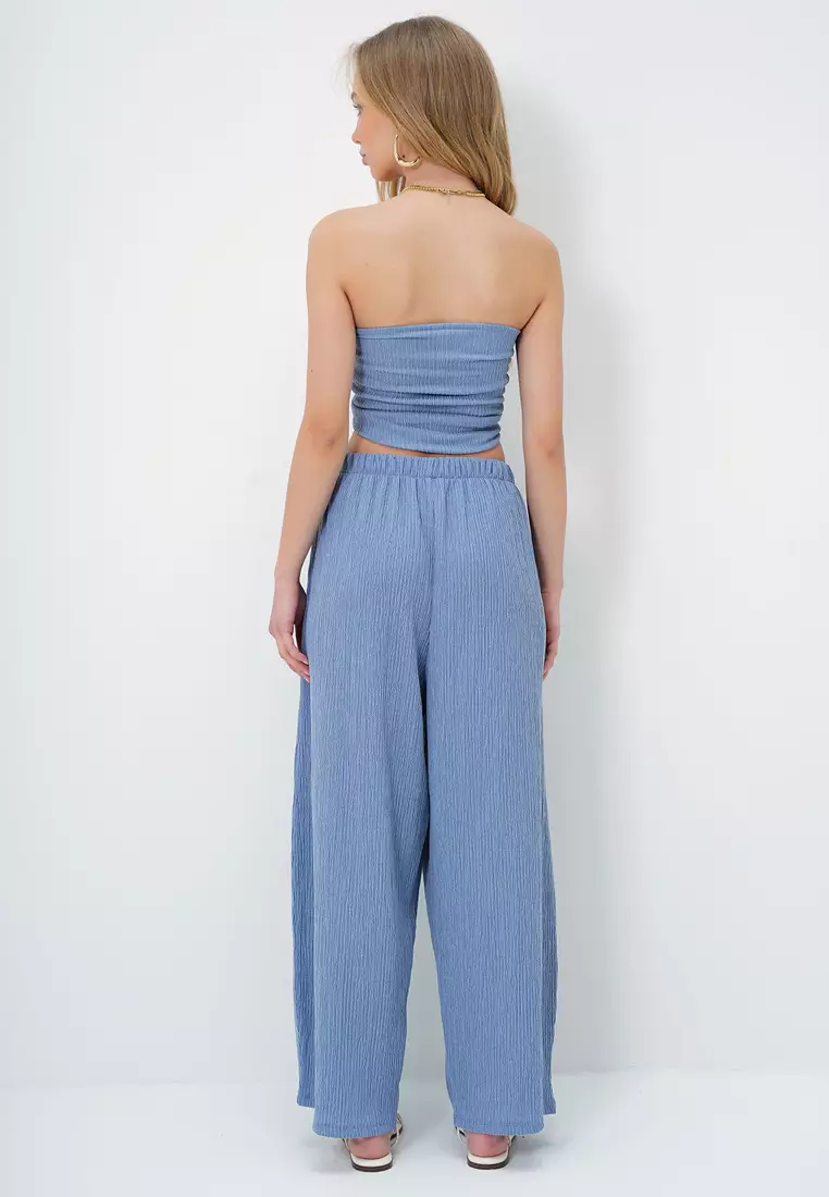 Bandeau Crop Top & Wide Leg Pants Set