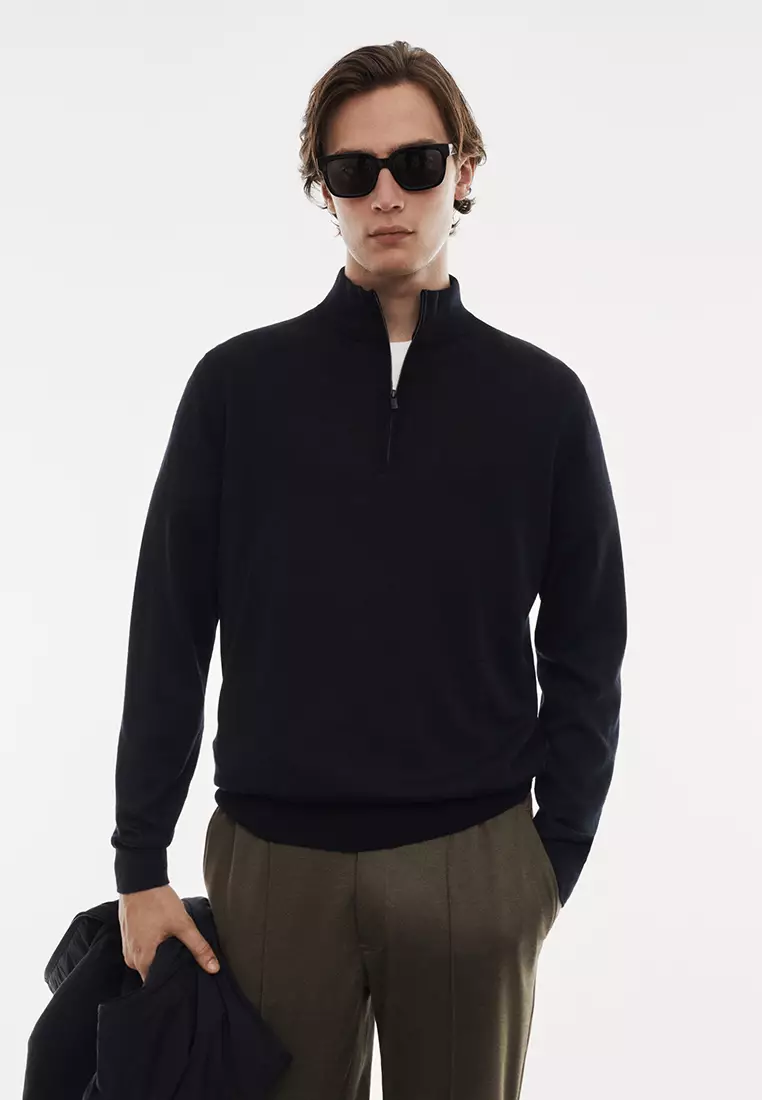 MANGO Man 100 Merino Wool Sweater With Zip Collar