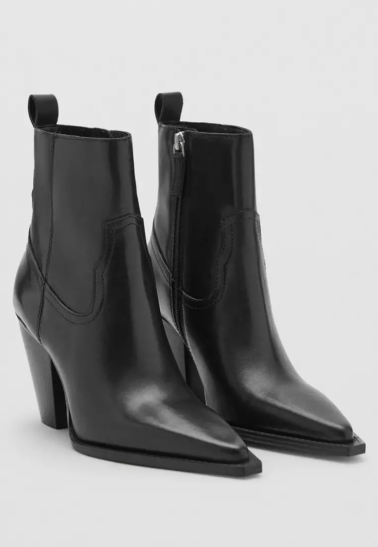 Leather Ankle Boots With Block Heel