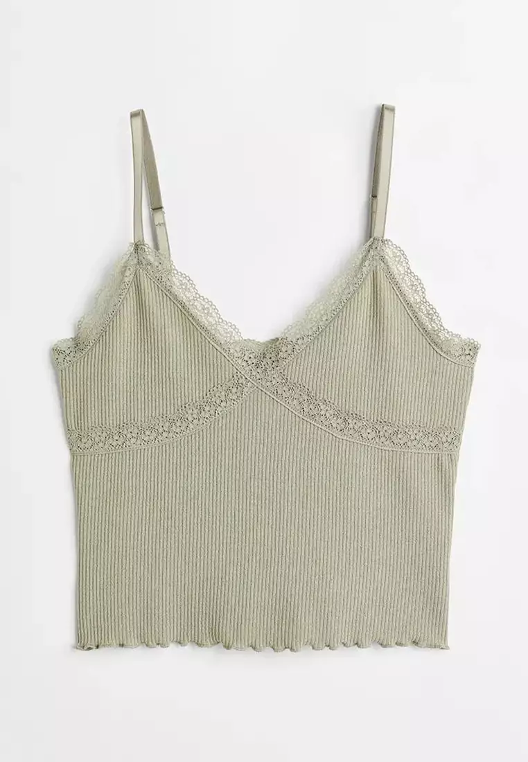 Buy H&M Lace-Trimmed Ribbed Top 2024 Online