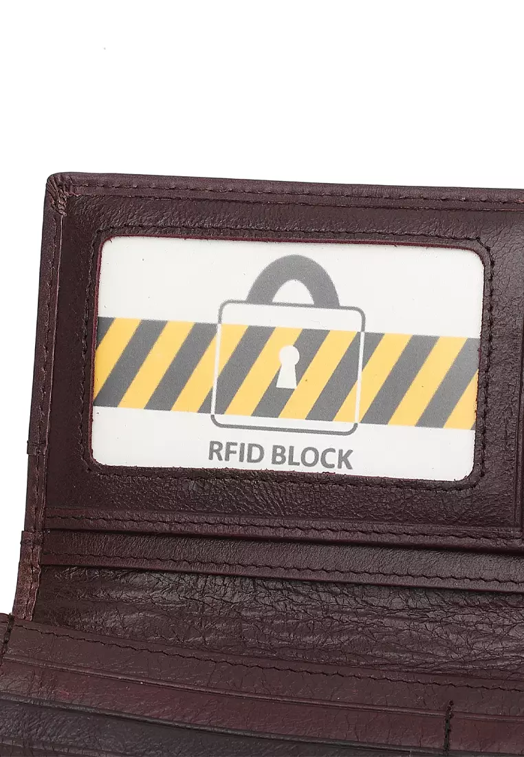 Genuine Leather RFID Blocking Long Wallet - Brown
