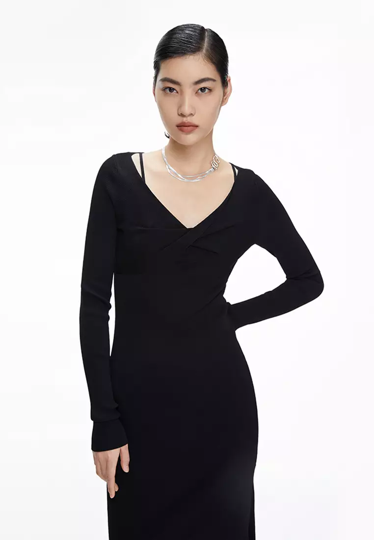 JNBY Women's Slim V-Neck Knit Dress
