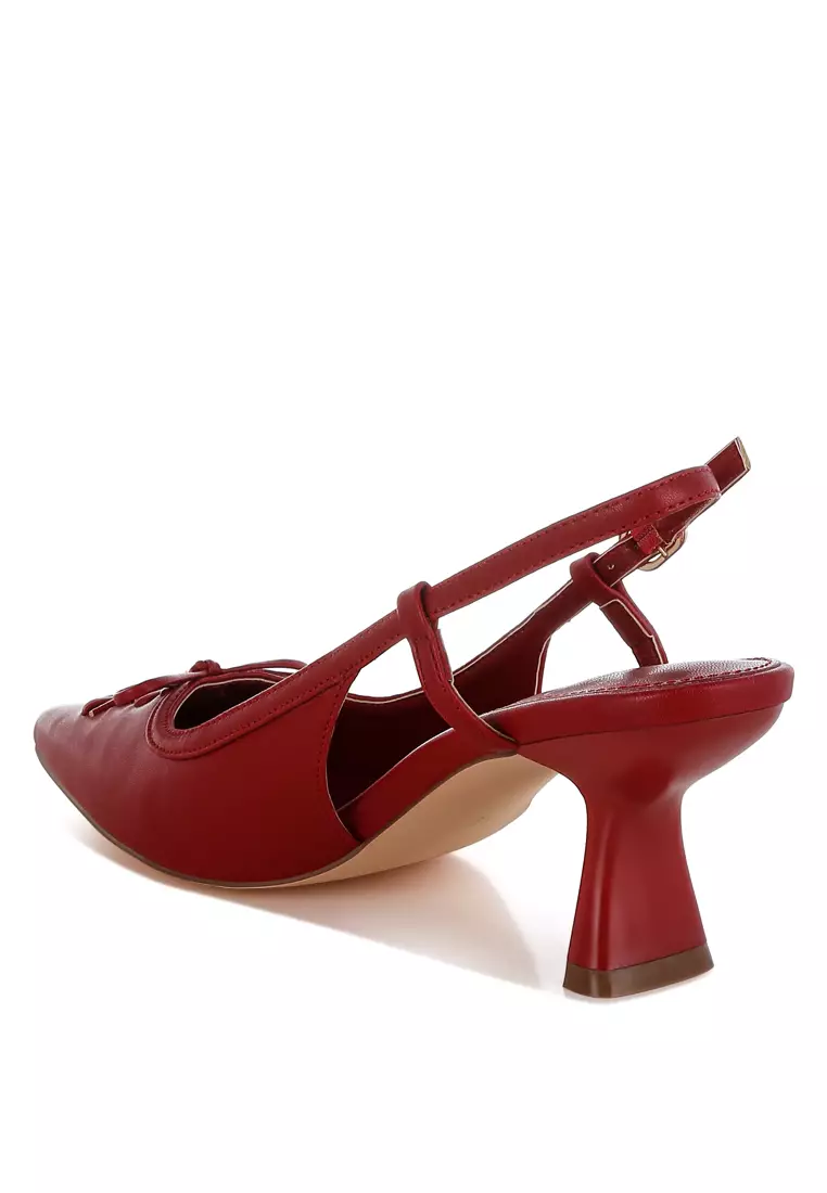 Sepatu Slingback Runcing dengan Tumit Kucing Warna Merah