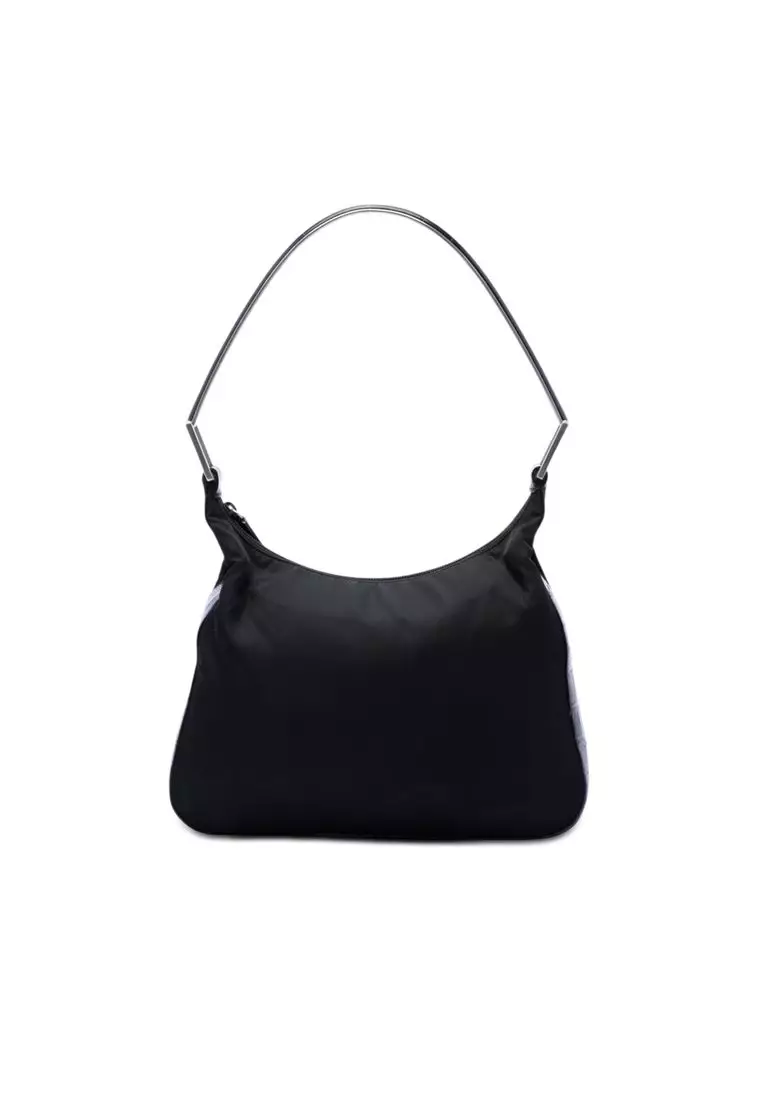 Pre-Loved Prada Croc Embossed Leather Trimmed Tessuto Shoulder Bag