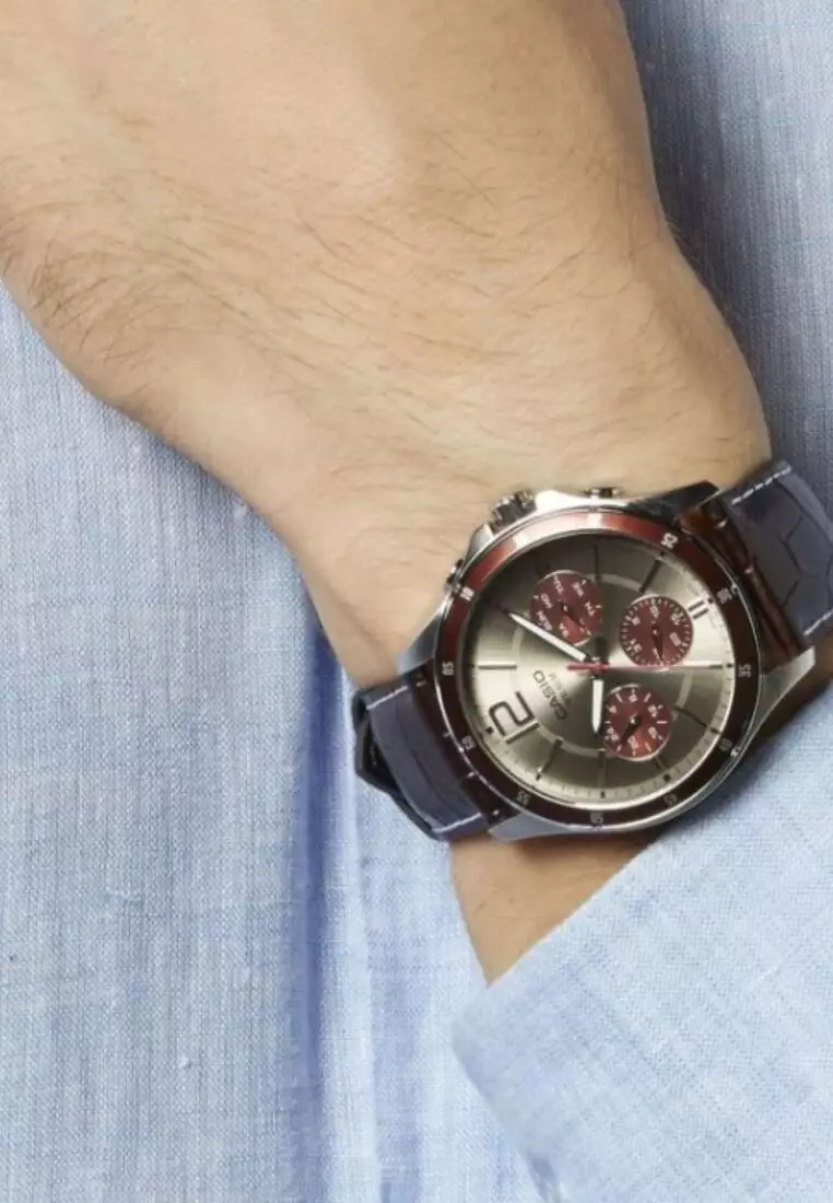 Men Chronograph Watch MTP-1374L-7A1V Brown Leather Strap