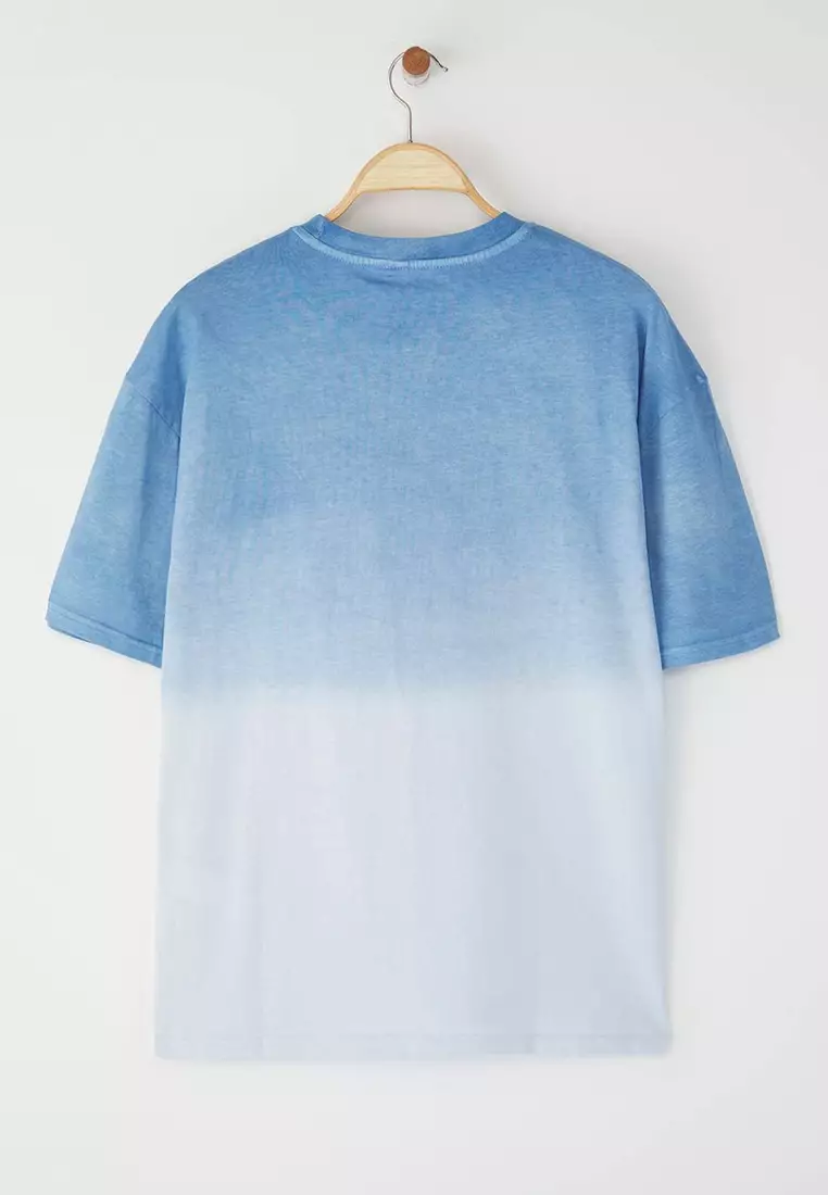 Blue Oversize/Wide Cut Gradient Pattern Embroidered T-Shirt TMNSS23TS00174
