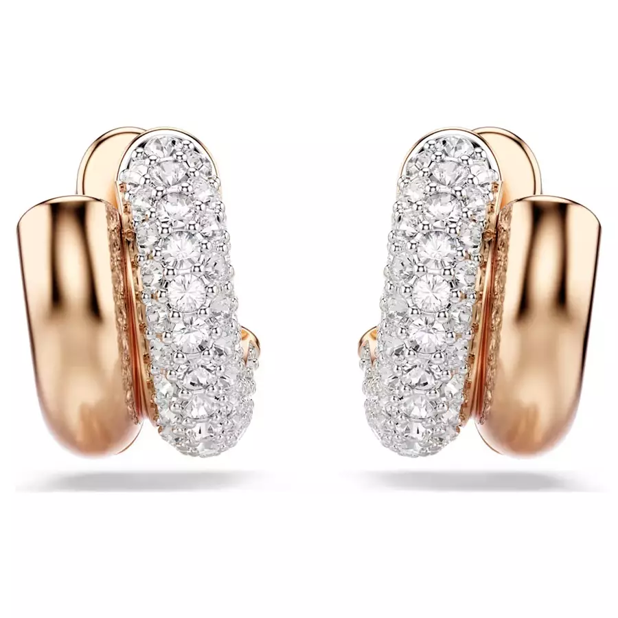 Dextera hoop earrings, Round cut, Mini, White, Rose gold-tone plated