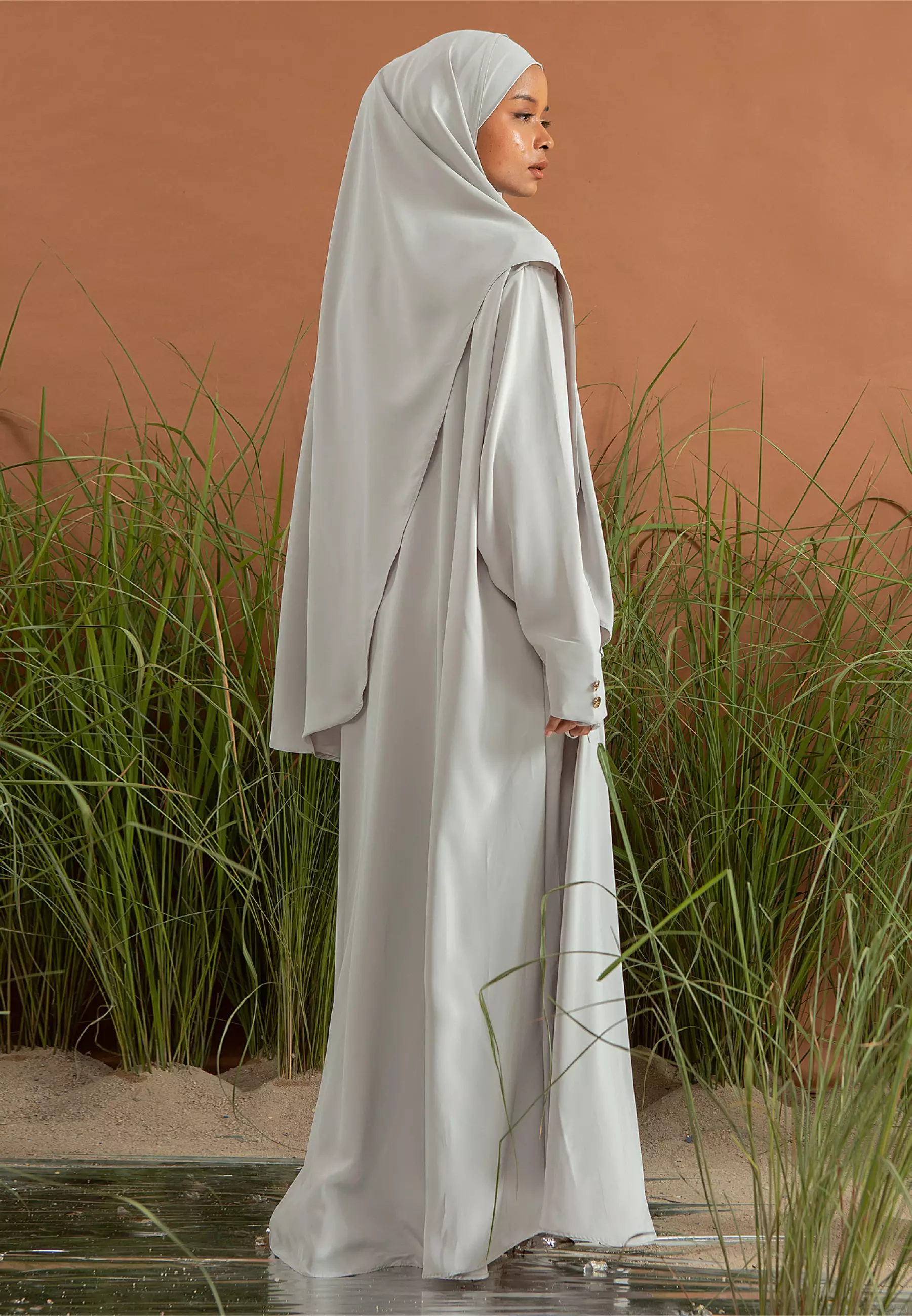 Asma Abaya Set Light Grey L-XL