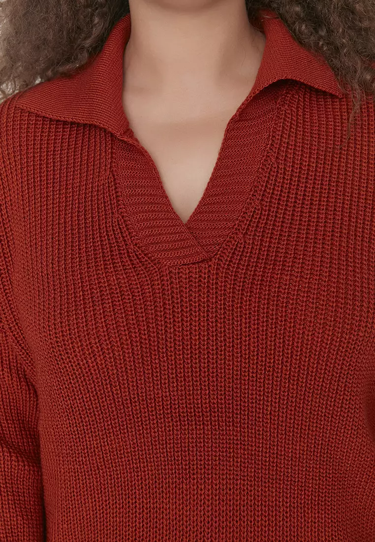 Plus Size Shirt Collar Knitwear Sweater
