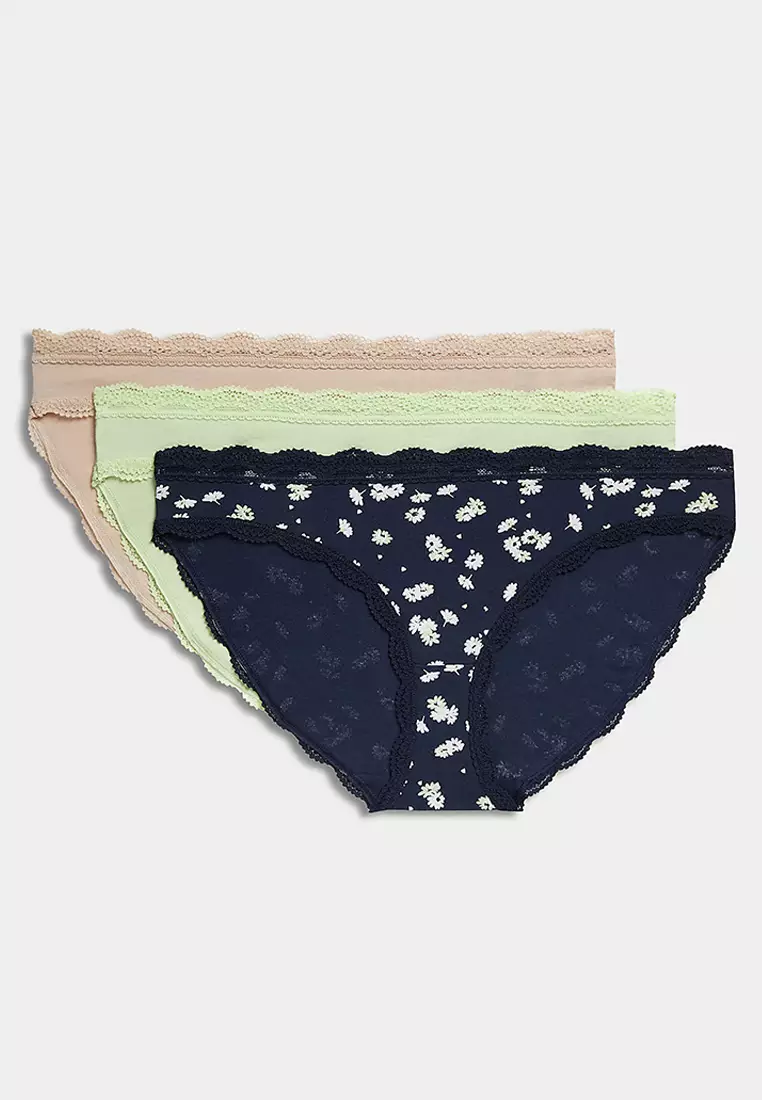 3pk Cotton Rich Printed Bikini Knickers