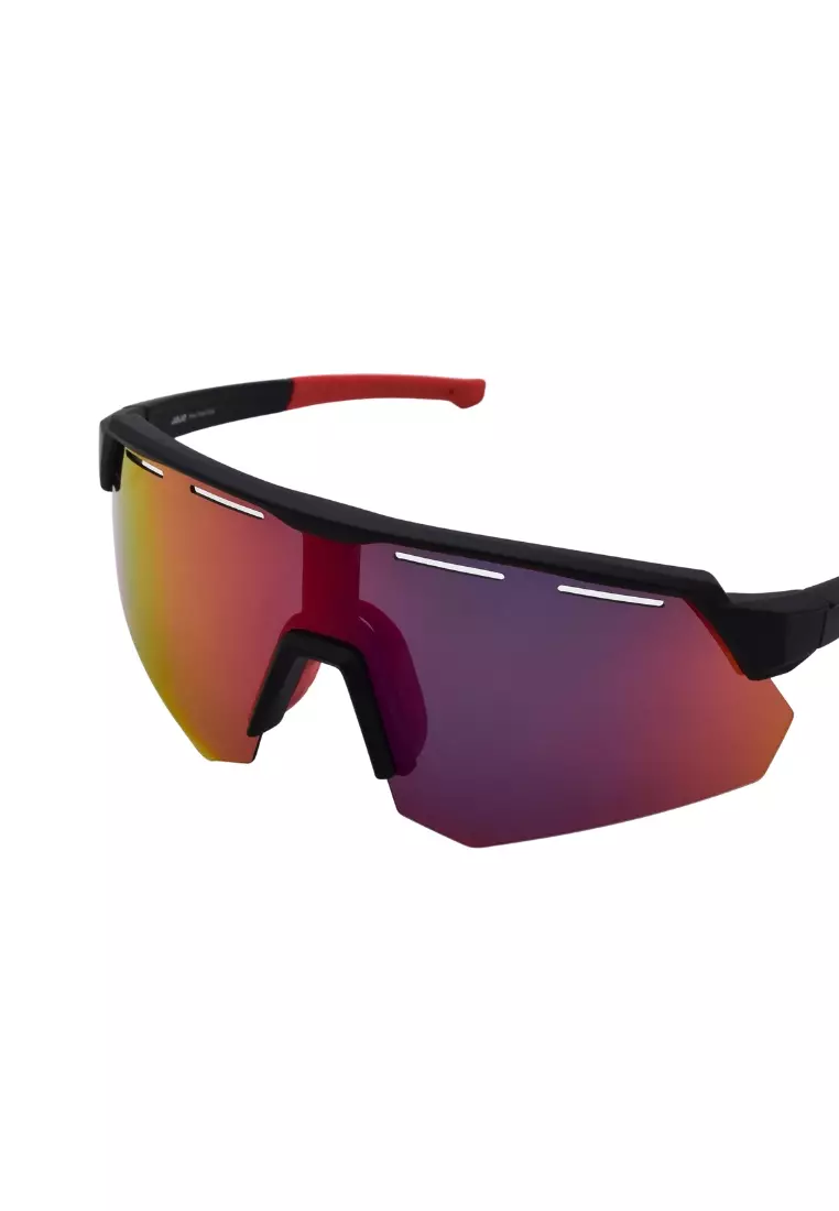Oversized Angular Semi Frameless One Piece Lens with Vents Polarized Sunglasses