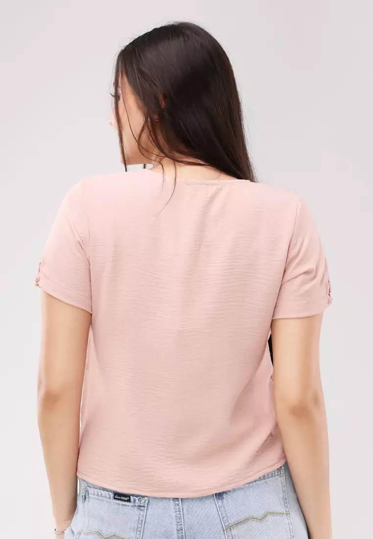 Plain Woven Short Sleeves Blouse